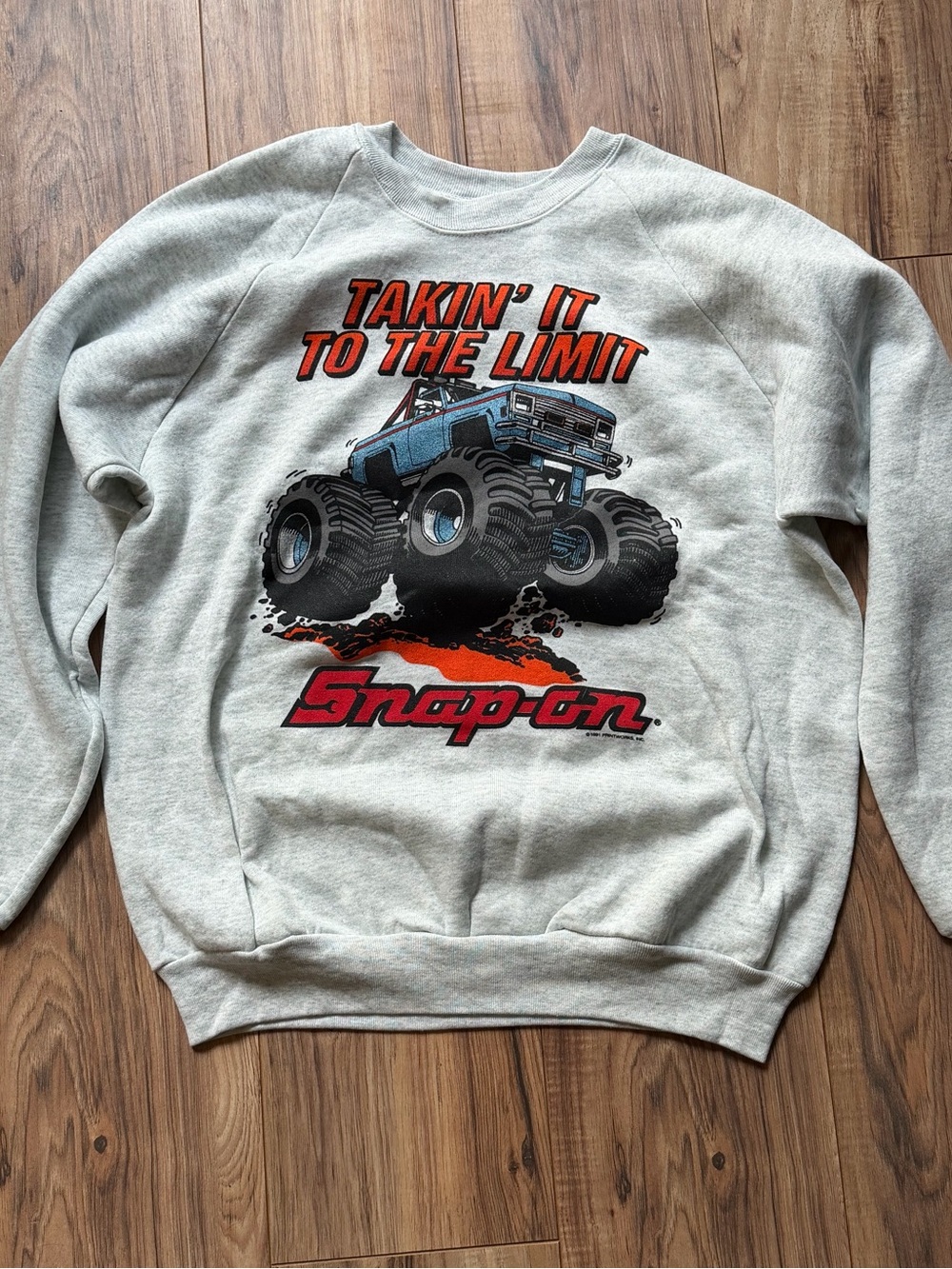 Vintage Snap On Gray Graphic Crewneck Sweatshirt - 'Takin' It To The Limit'
